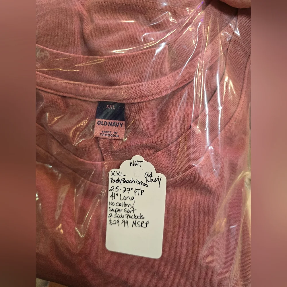 XXL NWT OLD NAVY Rusty Peach Dress 25-27"Ptp 41"Long 100 Cotton SOFT 2 Pckts - Picture 12 of 12